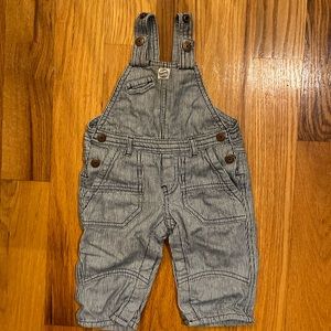 Mexx train conductor style striped overalls 6-9 month old